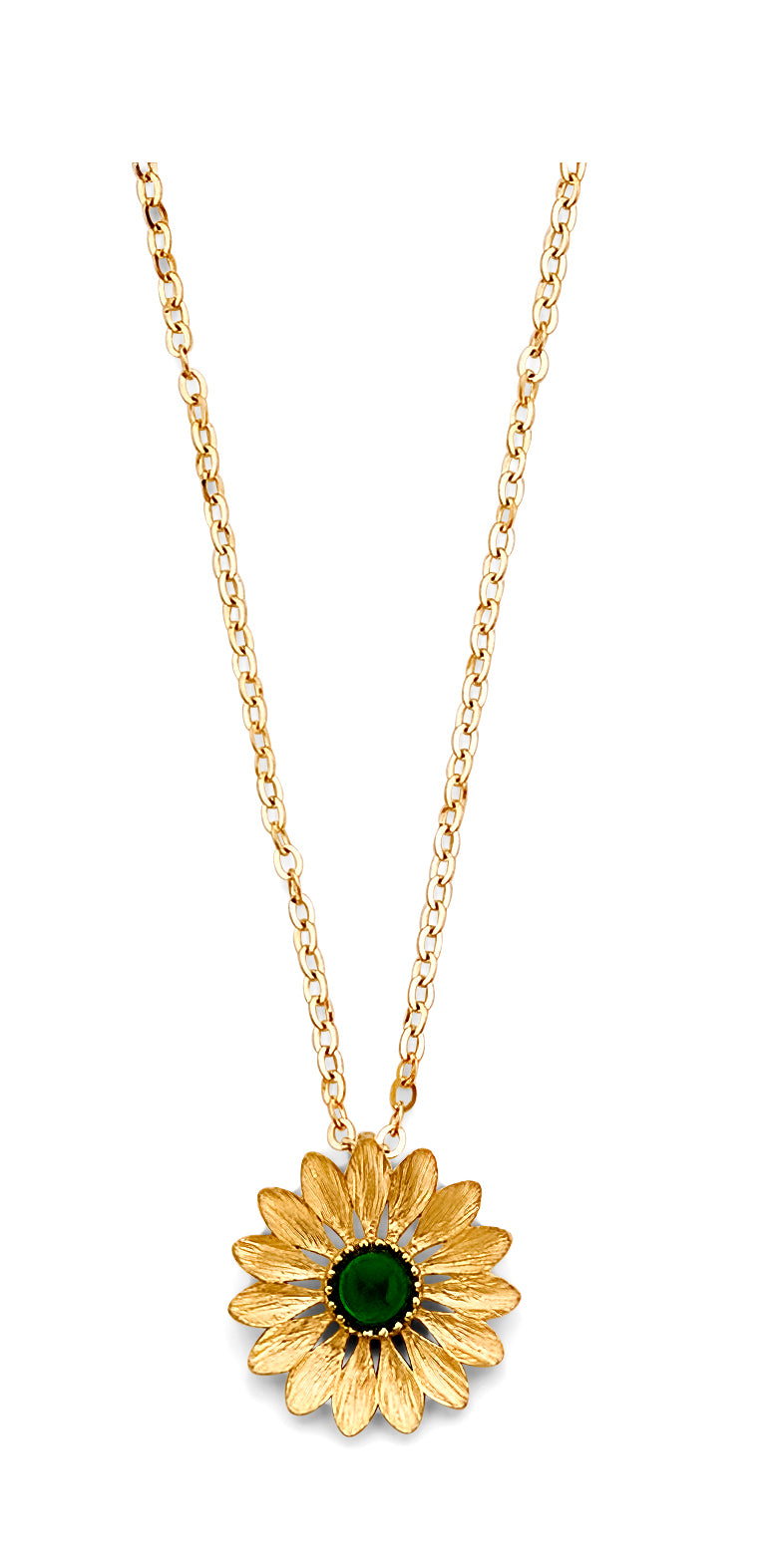 14K Gold Green Stone Sunflower Necklace