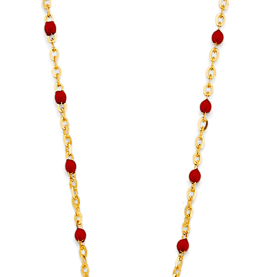 14k gold dainty red enamel bead necklace