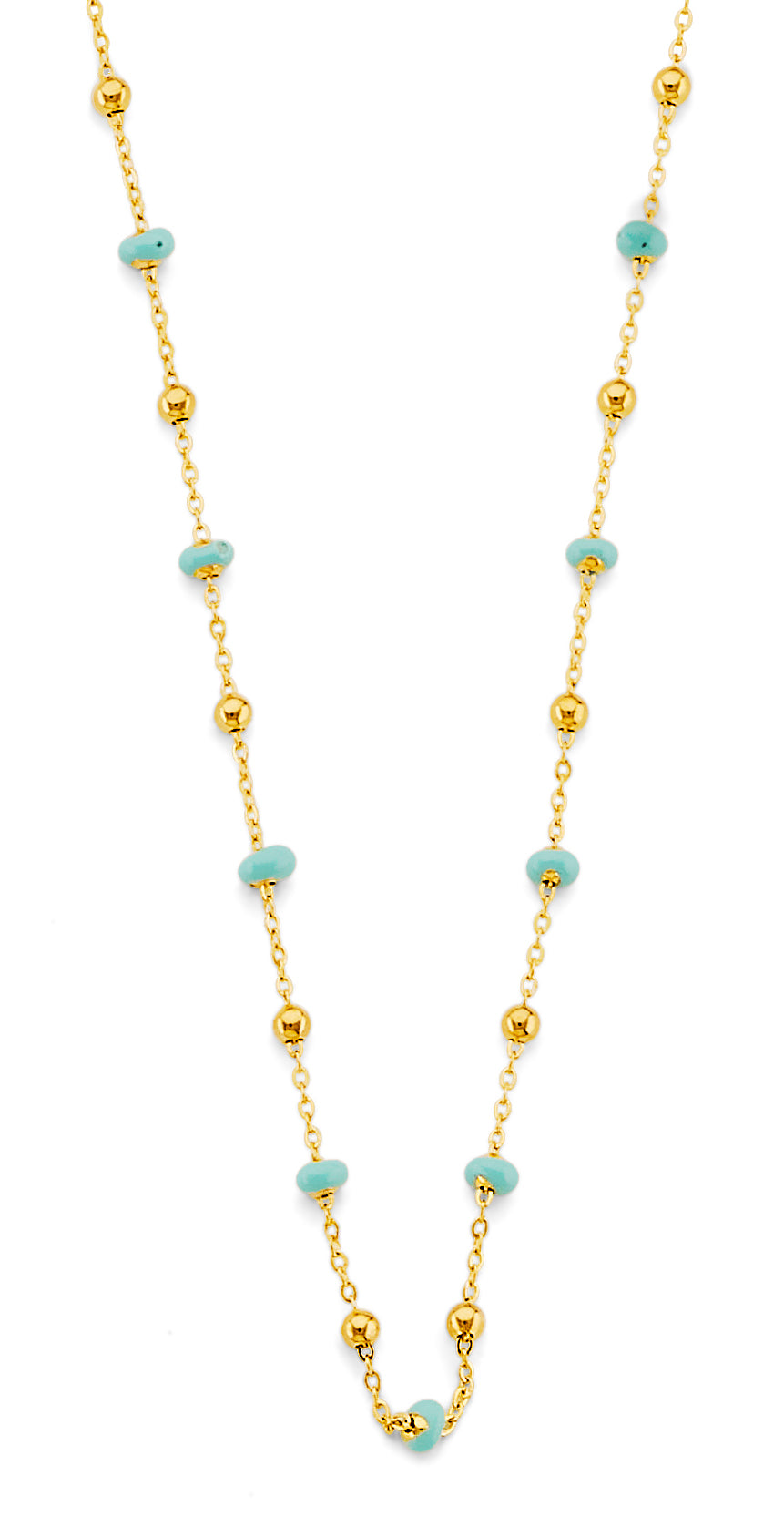 14k gold dainty turquoise enamel bead necklace