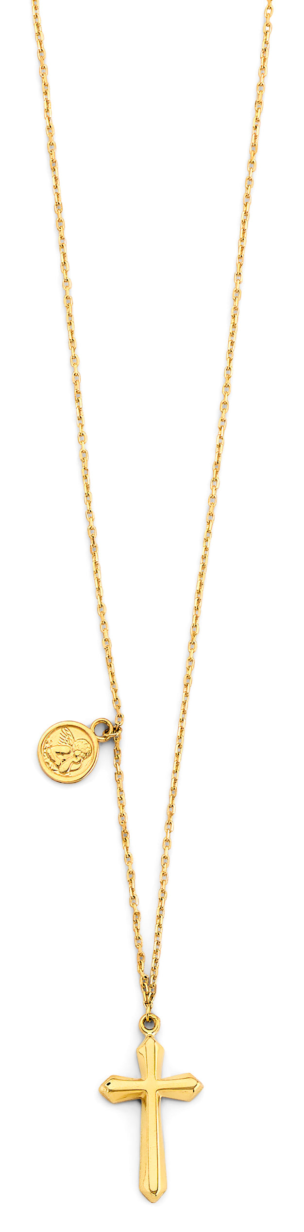 14k gold dainty cross & angel necklace