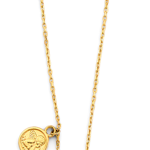 14k gold dainty cross & angel necklace