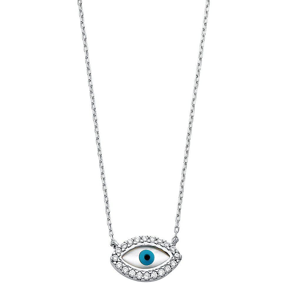 14k solid gold almond shaped evil eye cz pendant necklace 17+1'