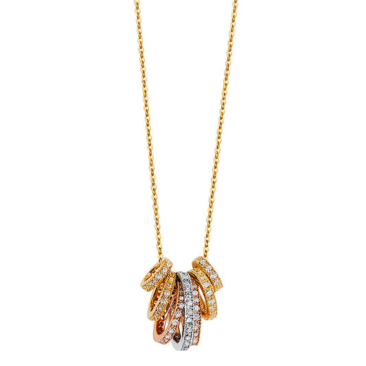 14k solid gold tri color round cz charms necklace 17+1'