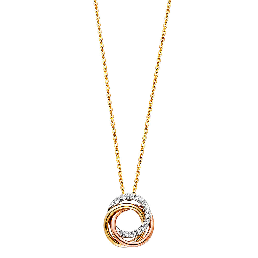 14k solid gold tri color love knot eternity cz necklace 17 + 1'