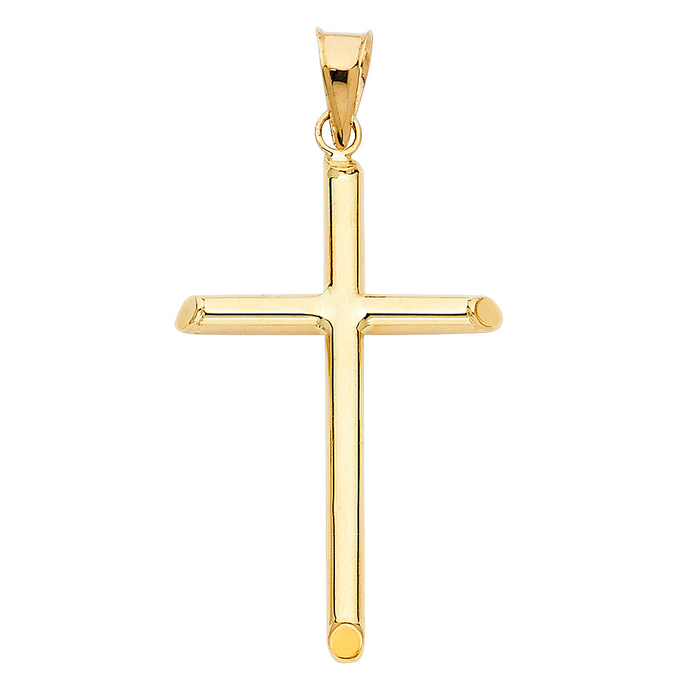 Colgante de cruz de tubo redondo hueco de oro de 14 quilates (20 x 40 mm)