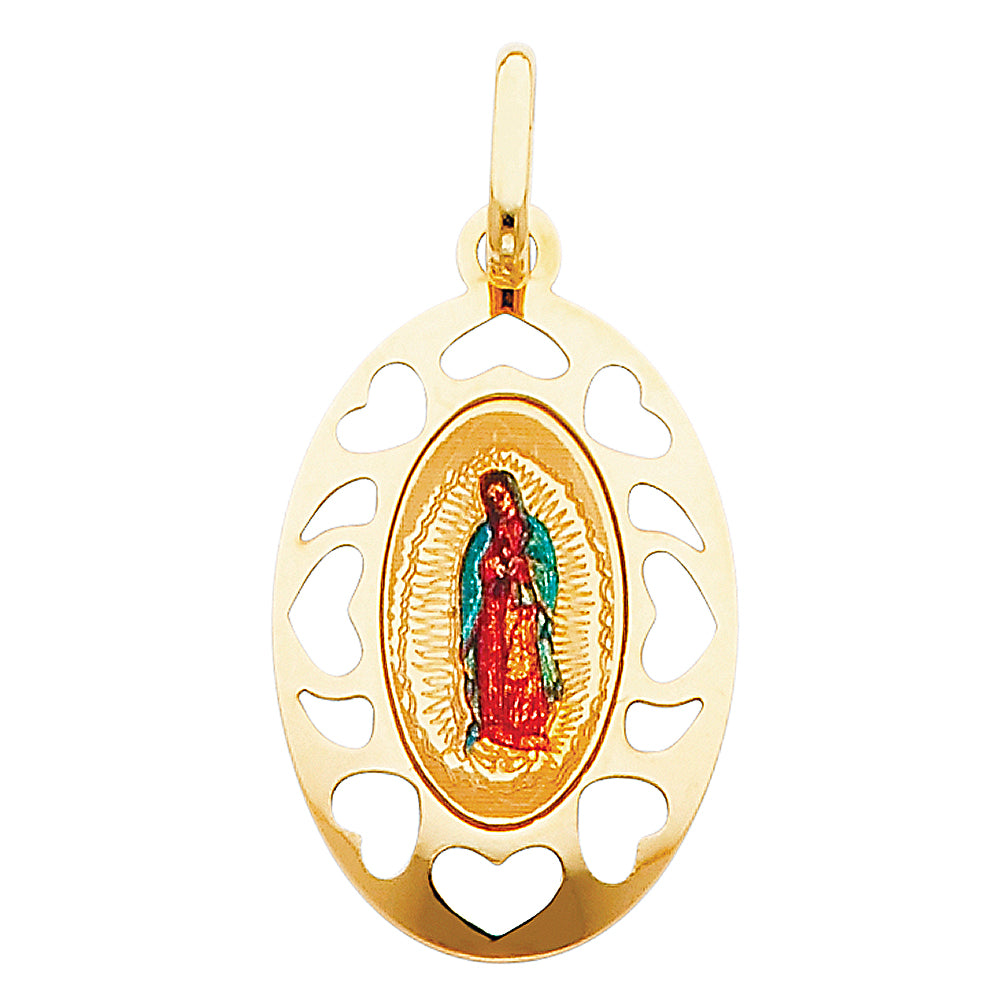 14k gold virgencita heart cut out pendant