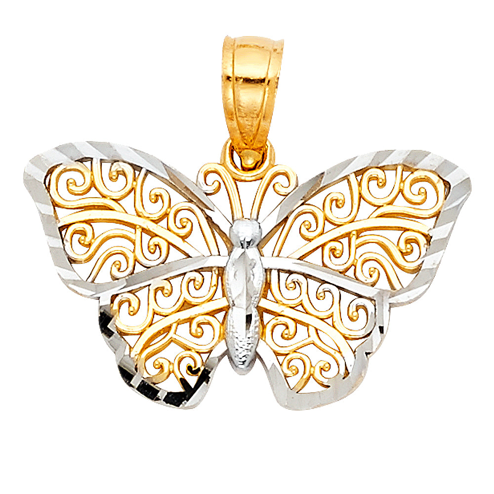 14k two tone butterfly pendant
