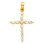 14K yellow gold cross pendant with white CZ stones, measuring approximately 1 inch with bail.