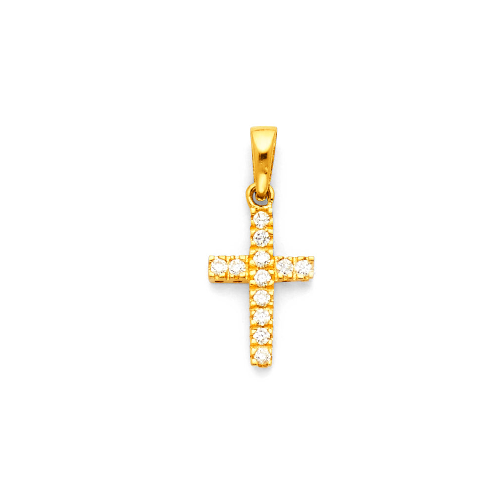 Lil' Icy – 14K Gold CZ Cross Pendant