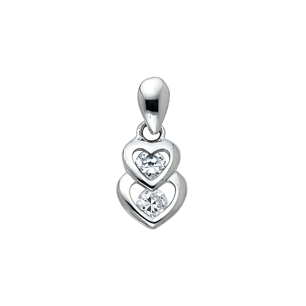 14k white gold double heart cz pendant