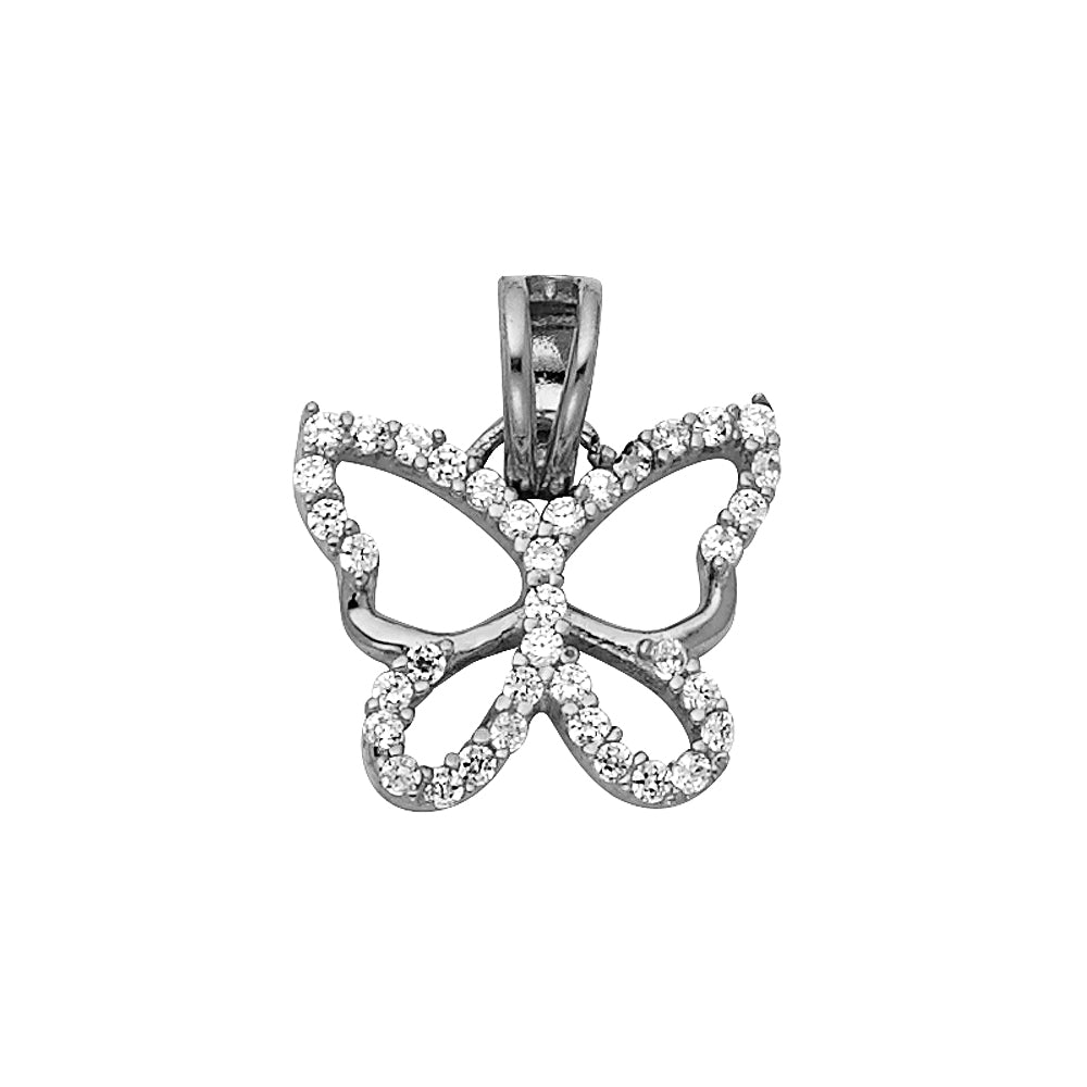 14k white gold cz butterfly pendant