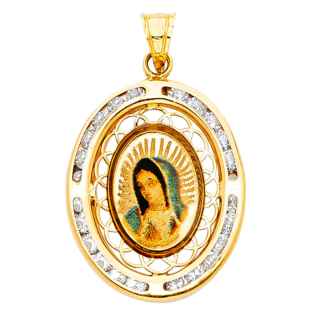 14k gold virgencita cz pendant
