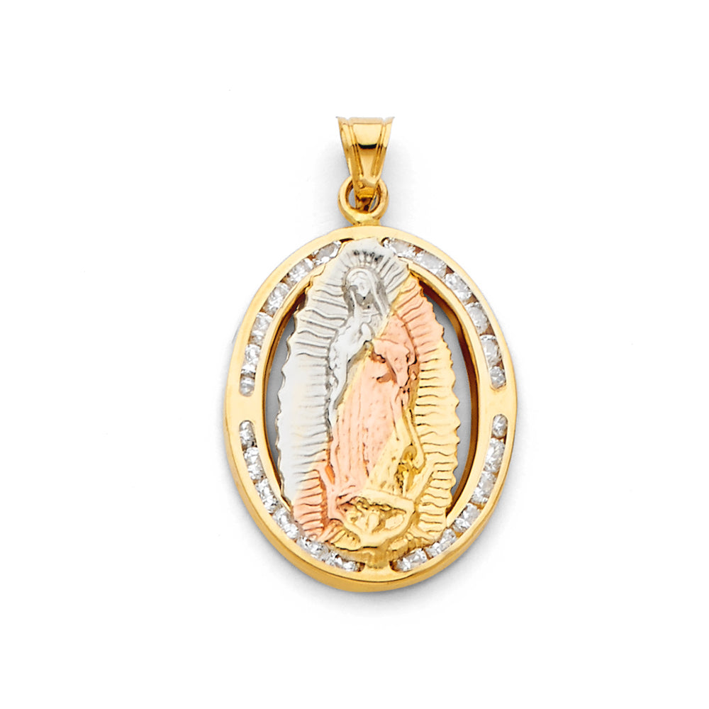 Virgencita Dorada Brillo CZ Pendant 14k Gold