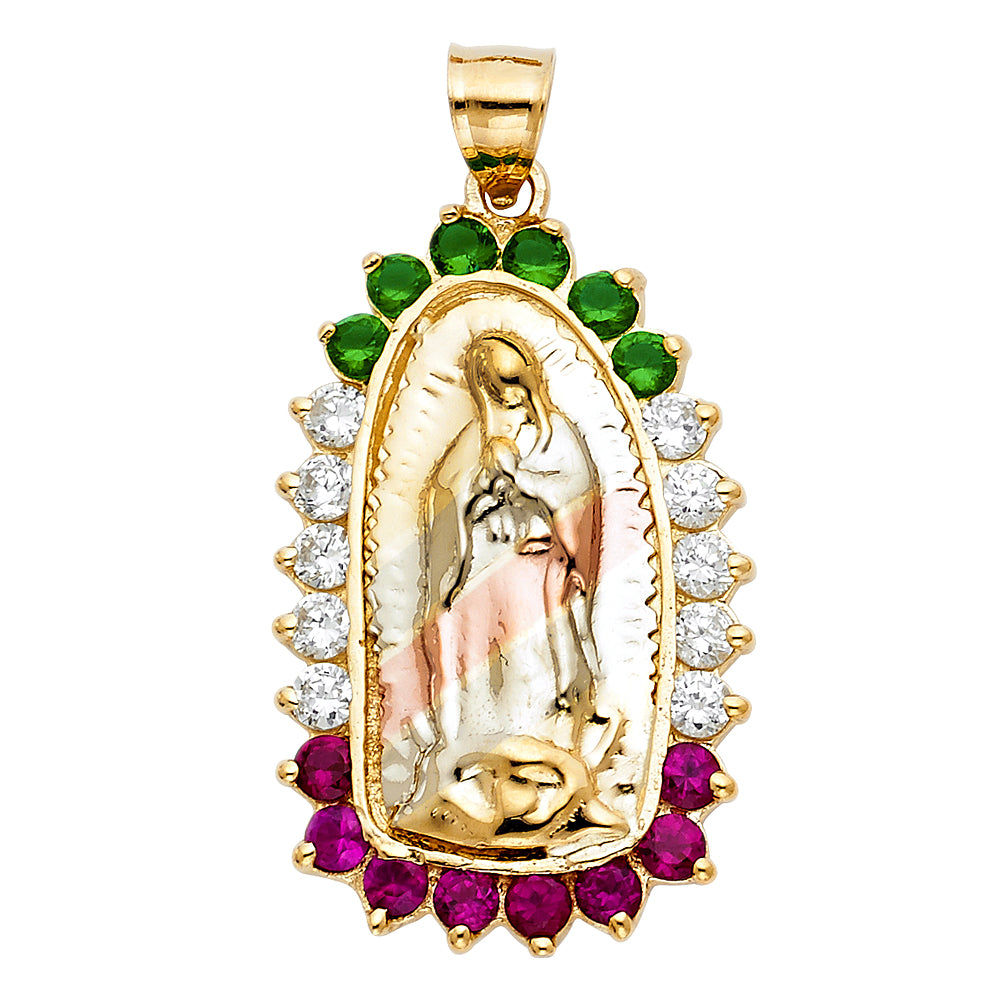 14k tri color cz virgencita pendant