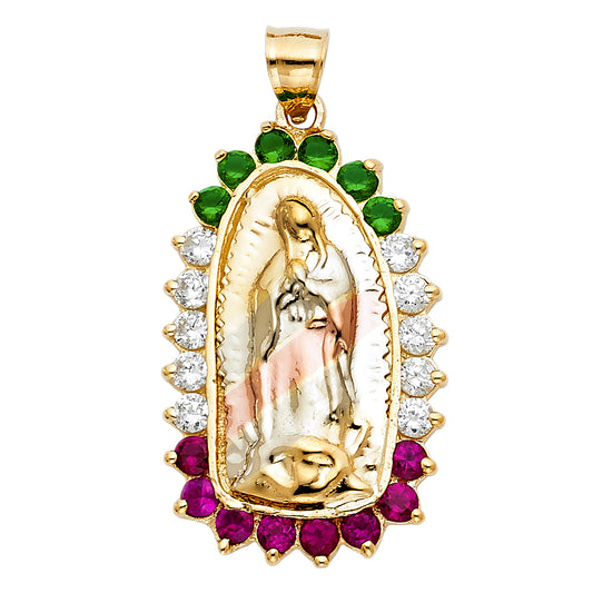 14k tri color cz virgencita pendant