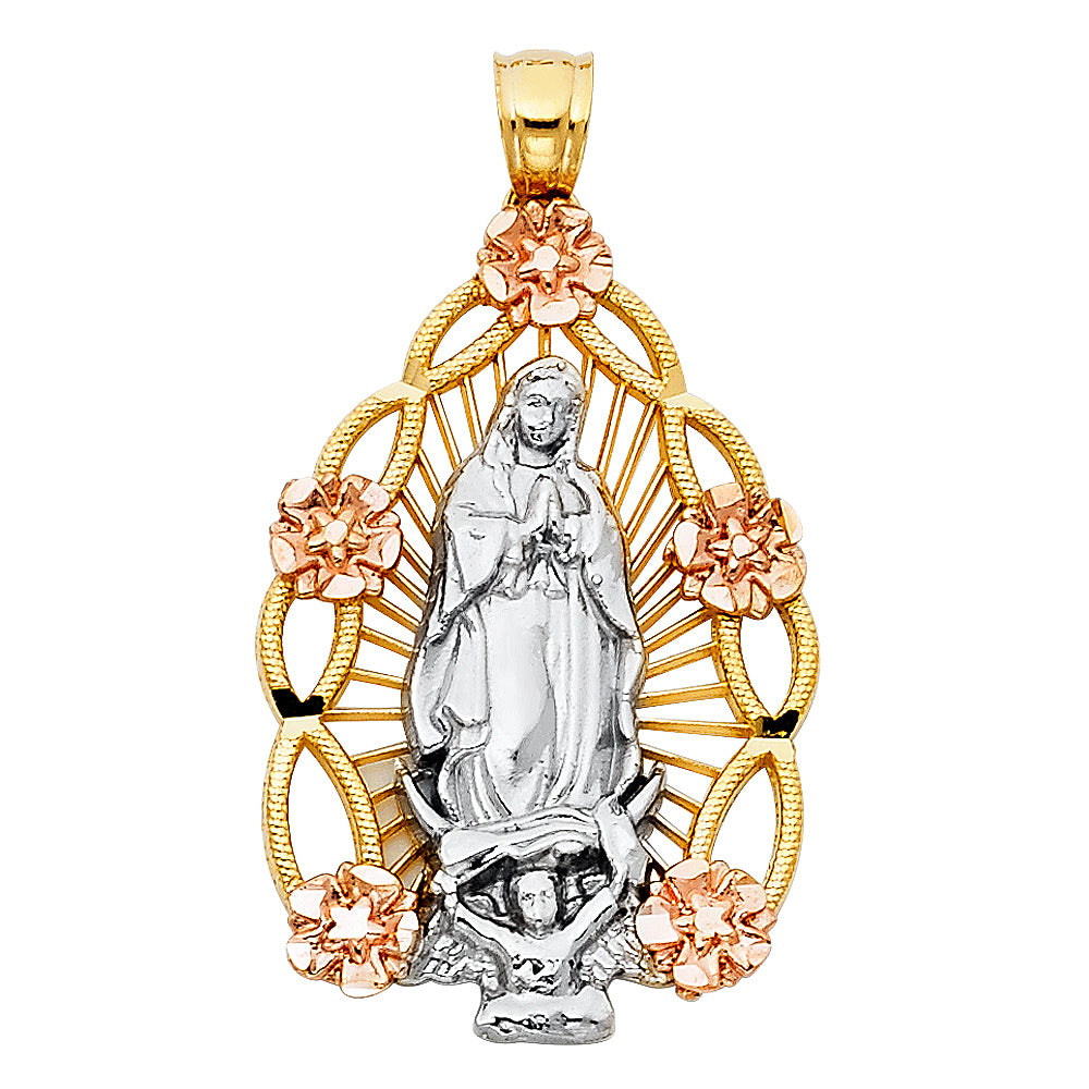 14k gold tri color rose virgencita pendant