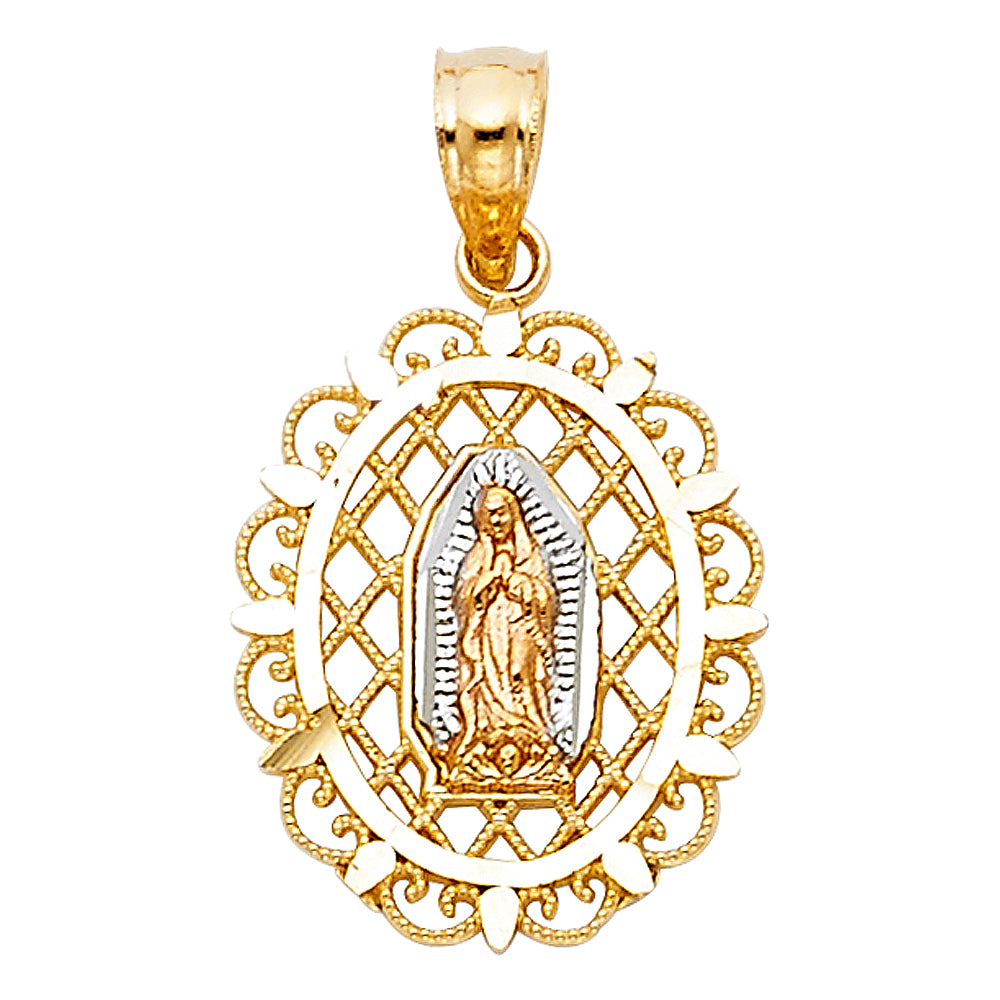 14K Gold Virgencita Oval Pendant