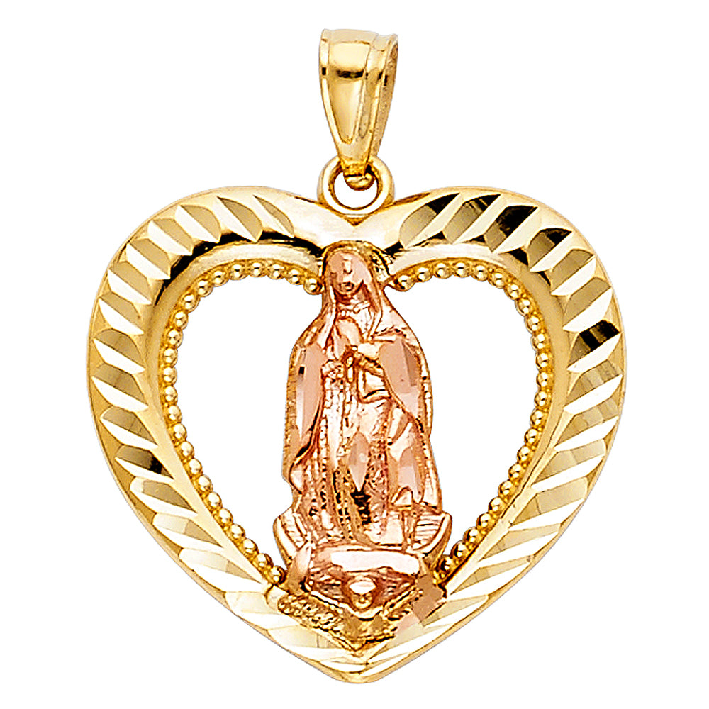 14k gold two tone virgencita heart pendant