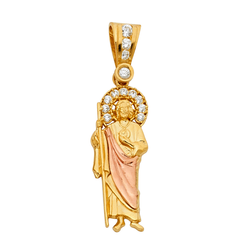 14k gold tri color san judas cz pendant