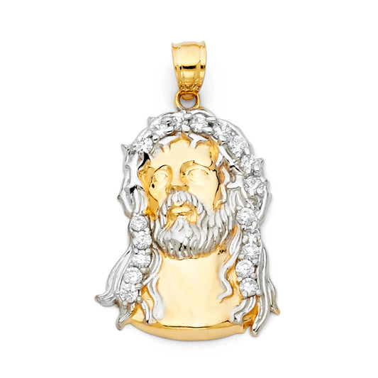 14K Two-Tone CZ Jesus Head Pendant