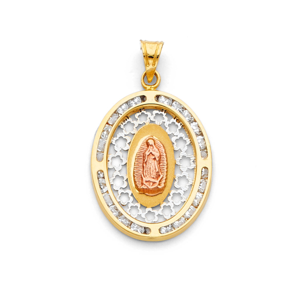 14K 3C Guadalupe CZ Pendant – La Virgencita Brillito