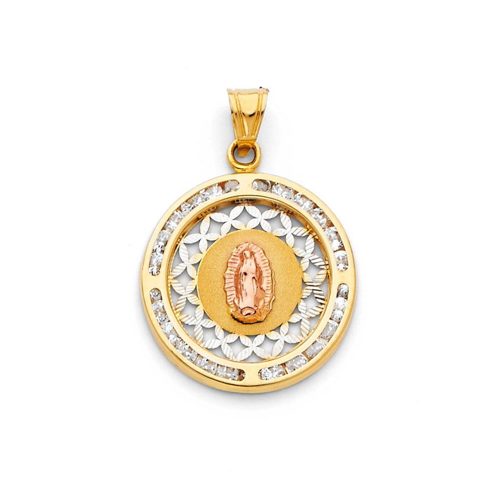 14K Tri-Color Guadalupe Heart Medal Pendant (Copy)