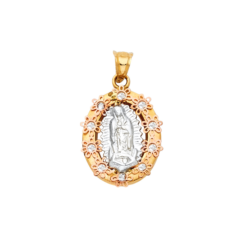 14k gold two tone flower virgencita pendant