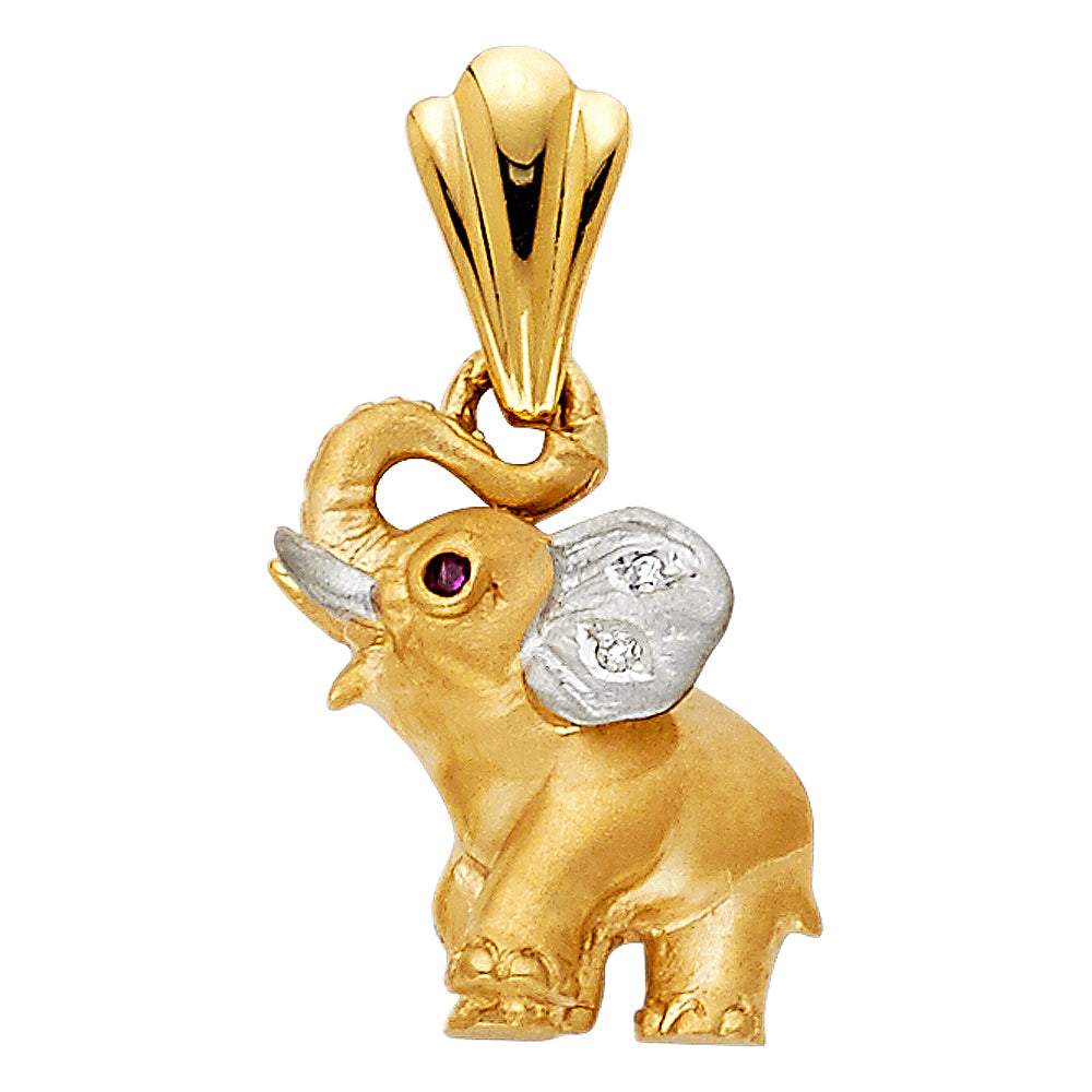 14k gold two color happy elephant pendant