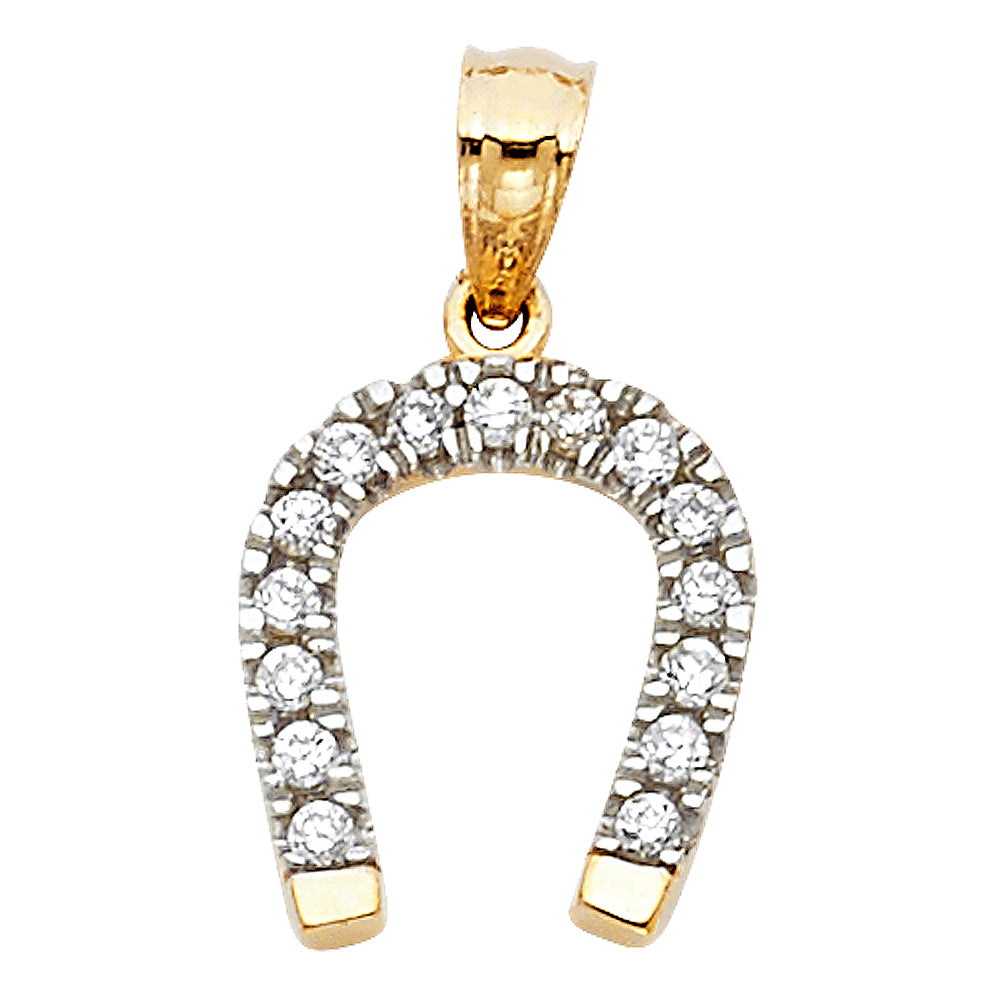 Lucky Glow Horseshoe Pendant — 14K Two-Tone Gold & CZ