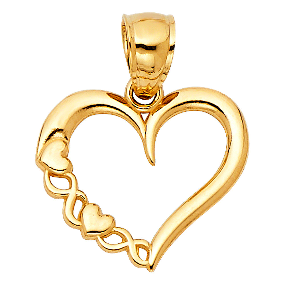 14K Gold Triple Heart Open Pendant
