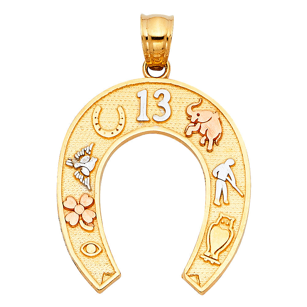 14k gold tri color lucky horseshoe pendant