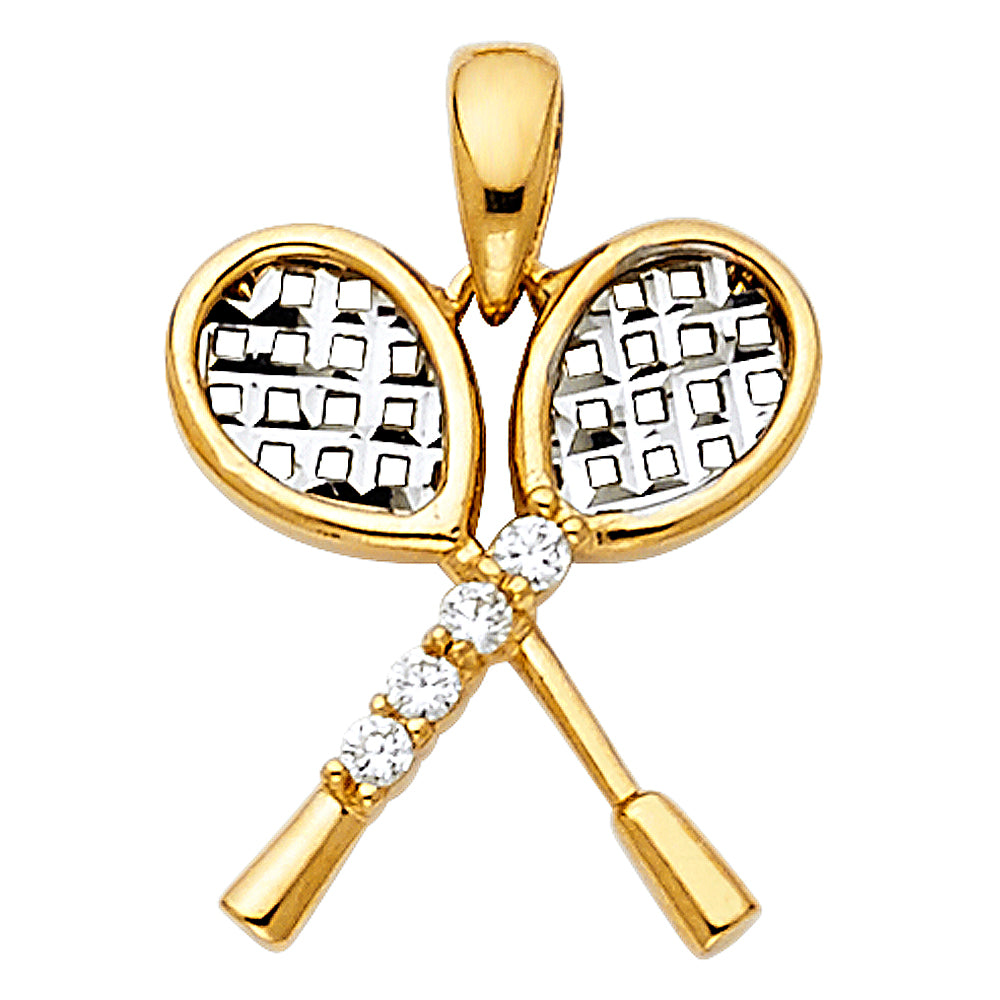 14k gold two color tennis racket pendant