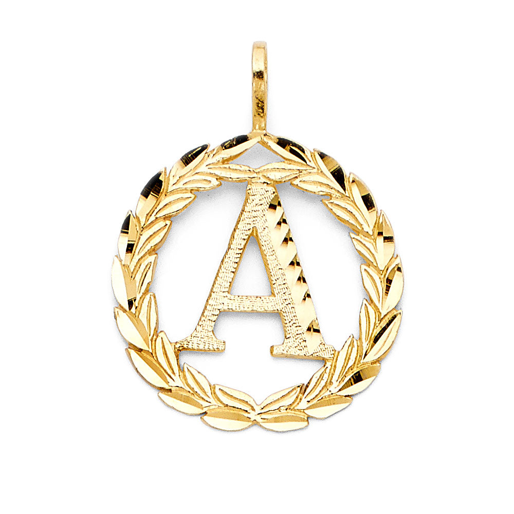 14k gold initial wreath pendant
