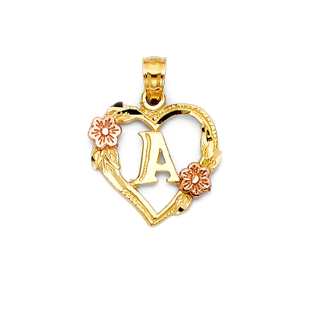 14k gold heart initial pendant