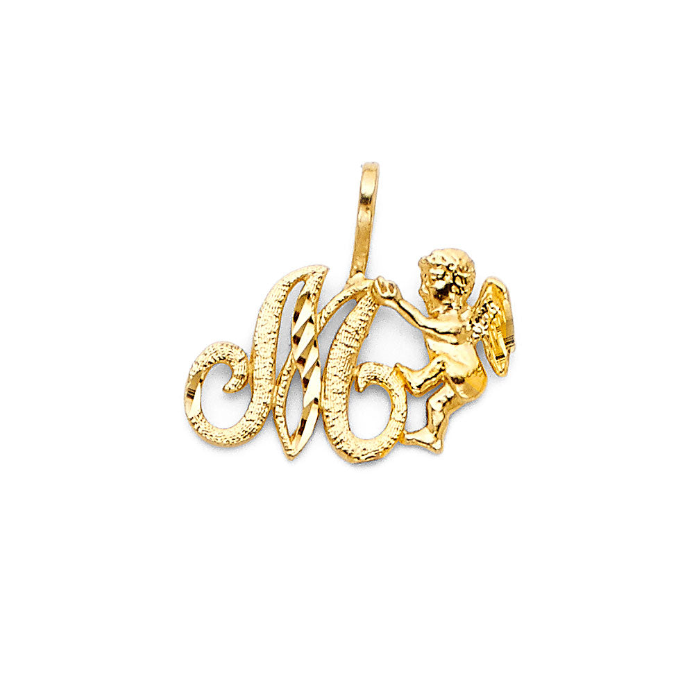 14k gold initial angel pendant