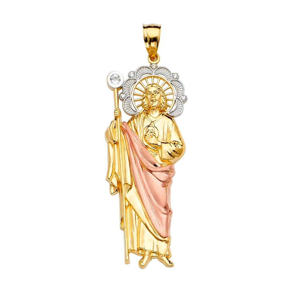 14k gold tri color san judas pendant