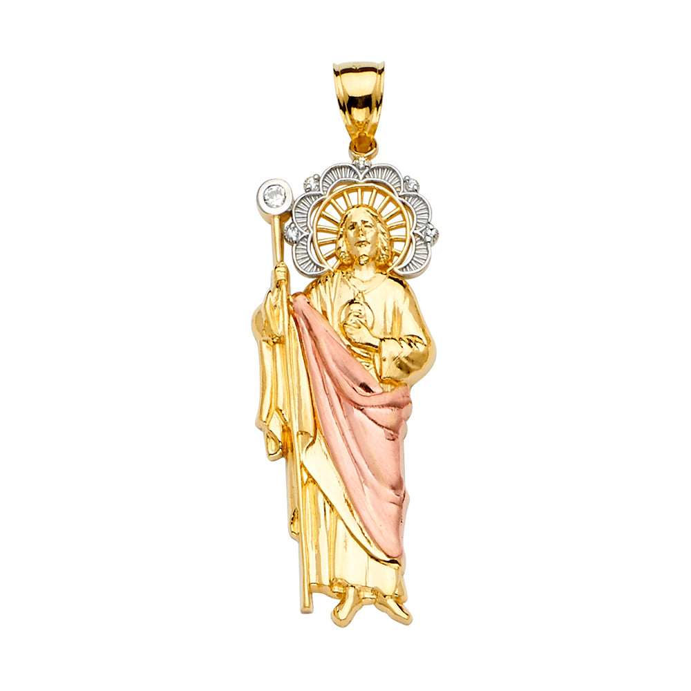 14k gold tri color san judas pendant