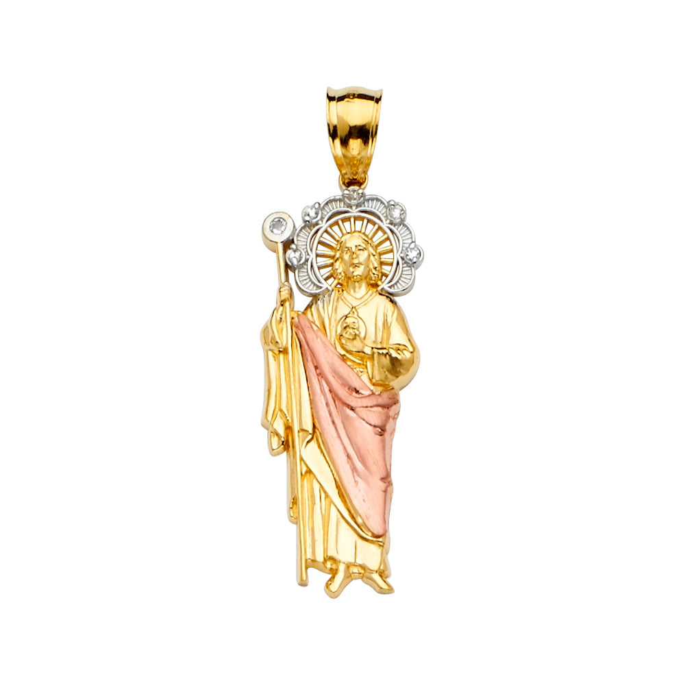 14k gold tri color san judas pendant