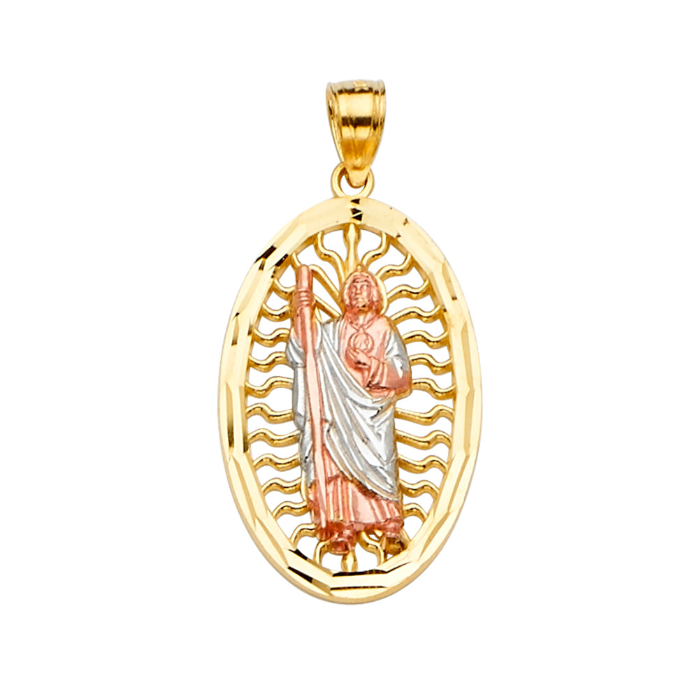 14k gold tri color san judas pendant