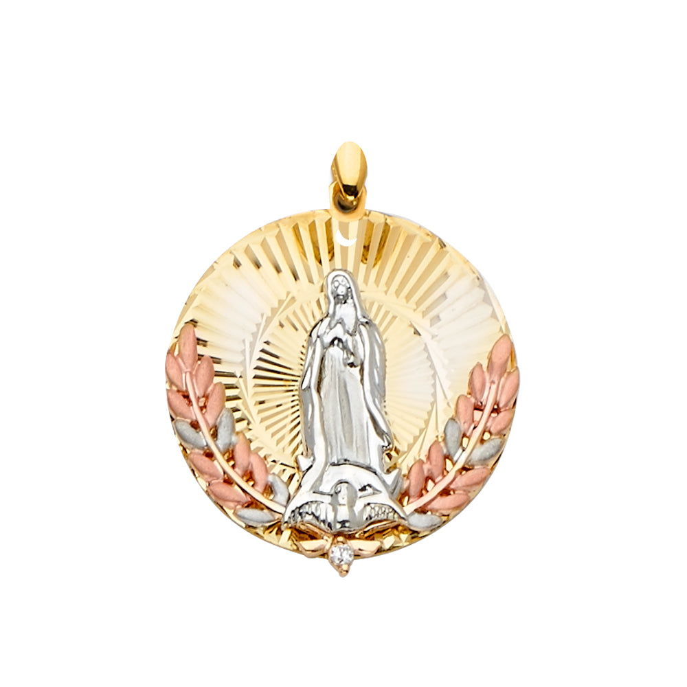 14k gold tri color round virgencita pendant