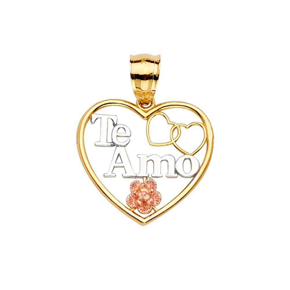 Colgante de corazón Te Amo tricolor de 14 quilates