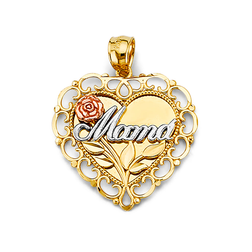 14k gold tri-color “mama” heart pendant