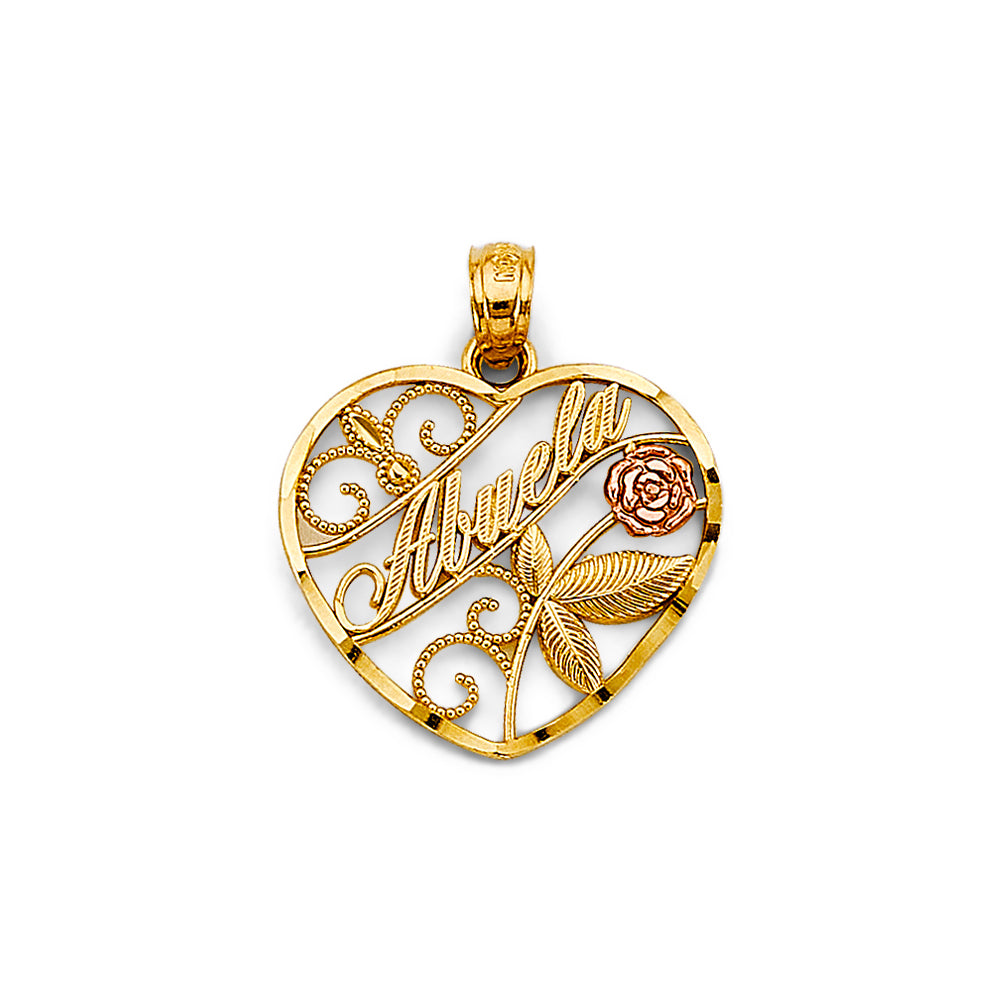 14k gold “abuela” heart pendant with rose accent