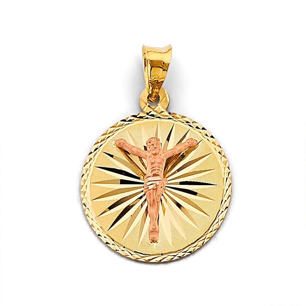 14k gold two tone round jesus christ pendant