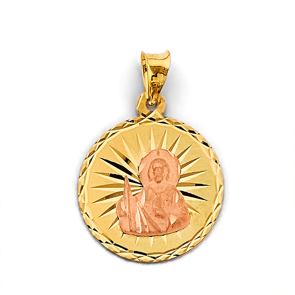 14k gold two tone round san judas pendant