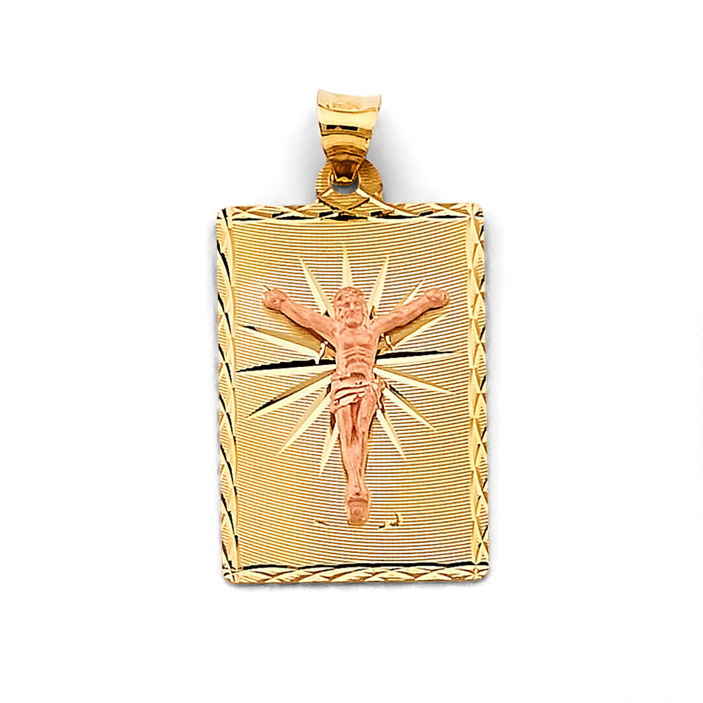 14k gold two tone square jesus christ pendant (m)