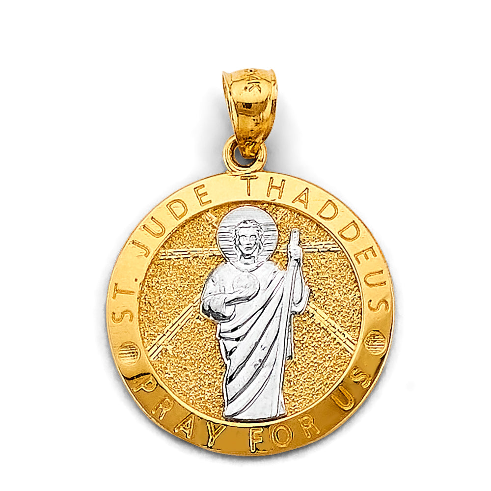 14k gold two tone round san judas pendant