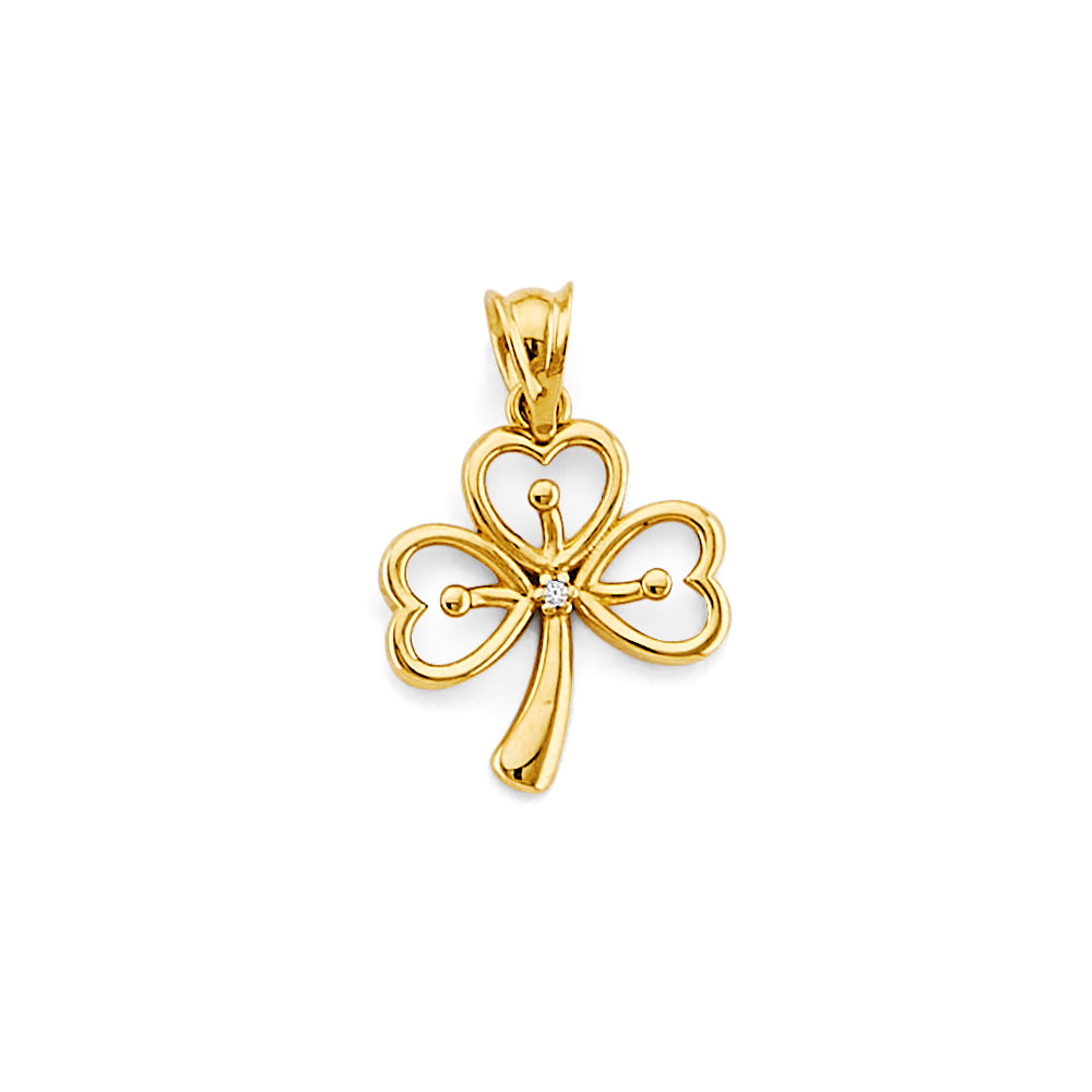 Lucky Hearts – 14K Gold CZ Shamrock Pendant