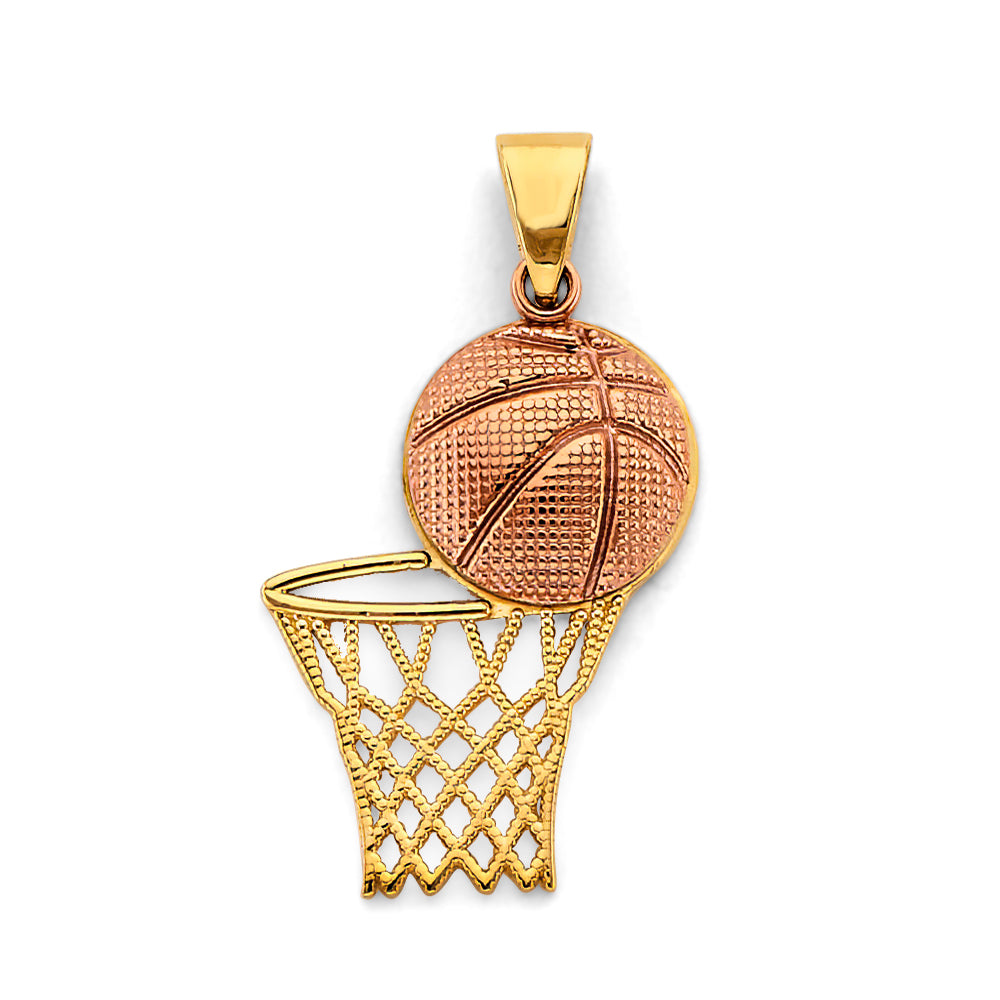 14k gold two color basketball pendant