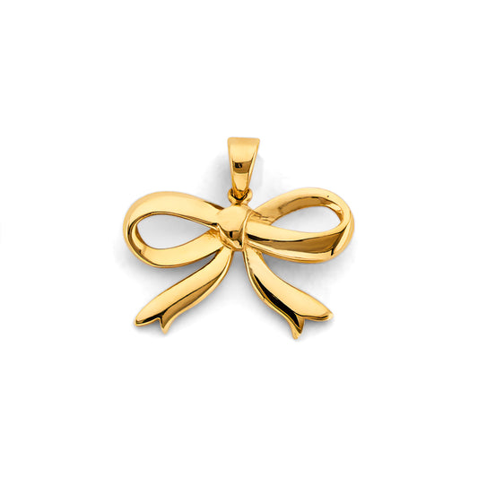 14K gold bow pendant – dainty yellow gold ribbon charm, coquette-inspired jewelry, 15mm x 20mm size, real gold lightweight pendant, everyday luxe gift for he